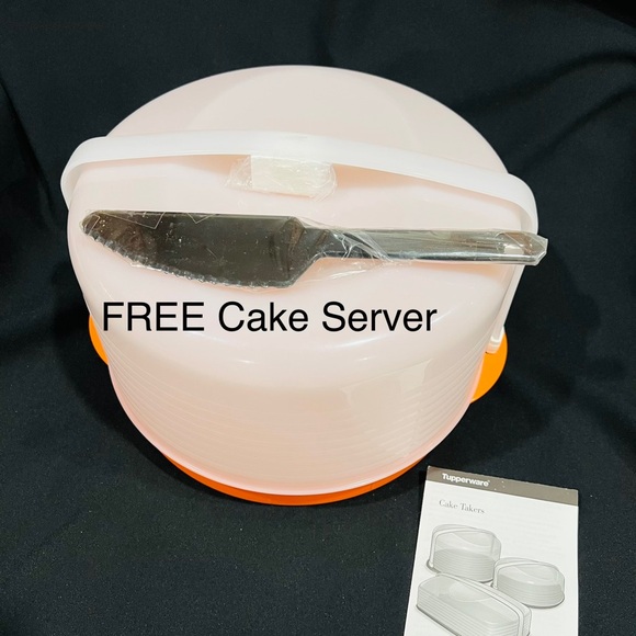 NEW! (NIP) Tupperware Cool Orange Cake Taker w/ FREE Cake Server (LAST one) - Picture 2 of 14